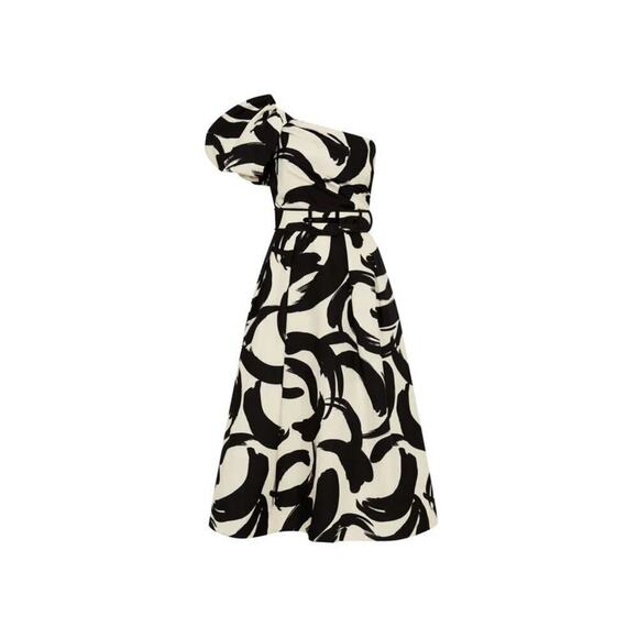Rebecca Vallance Black White Pompidou One Shoulder Midi Dress size US 6 AUS 10 - Picture 3 of 15